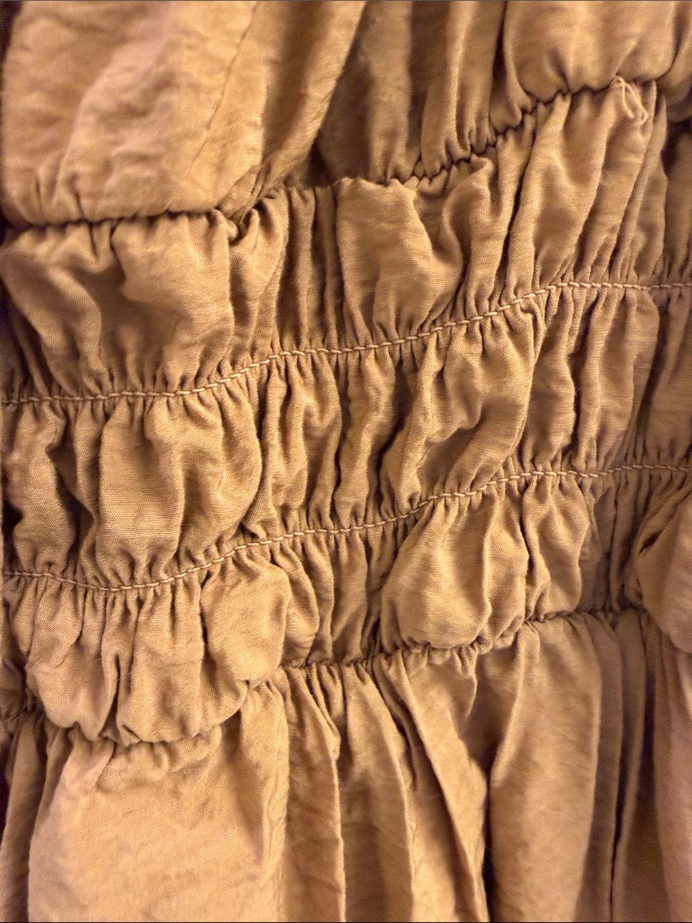 LOFT Rust-Brown Smocked Waist Mini Dress - Picture 3 of 4